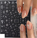 3D-Nagelaufkleber, silberfarben, metallisch, Nagelaufkleber für Frauen, Stern, Mond, Sonne, Nagelfolie, selbstklebende Aufkleber, Schmetterlings-Nagelaufkleber, Nagelaufkleber, Nageldesign-Zubehör, 8 Stück
