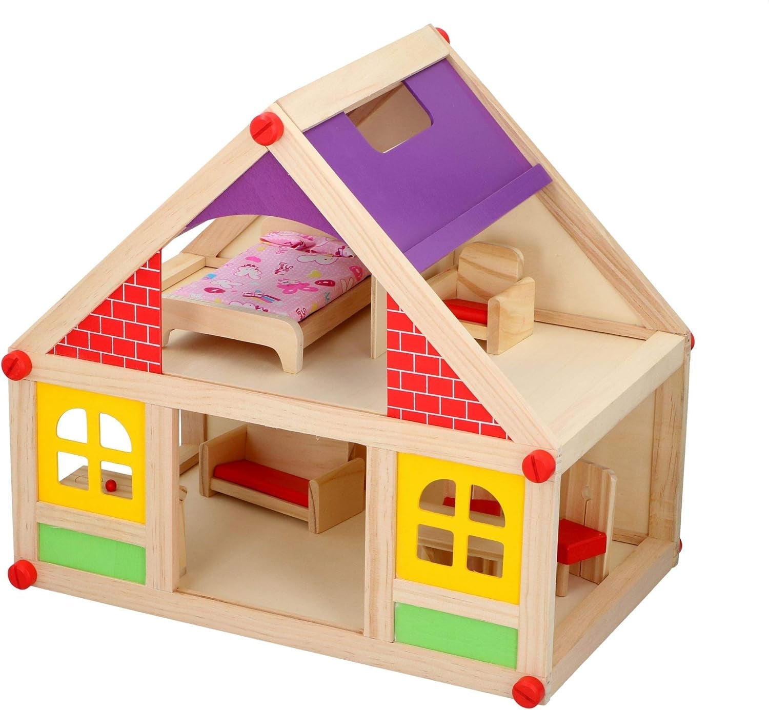 Marionetten-Holzspielzeug – Puppenhaus aus Holz mit Möbeln und Puppen – 11 Stück Puppenhäuser Naty Shop