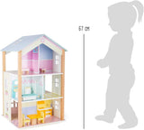 Small Foot 11192 3-stöckiges drehbares Puppenhaus aus Holz inklusive Spielzeugmöbeln, mehrfarbig, 37 x 40 x 67 cm, Naty Shop Puppenhäuser