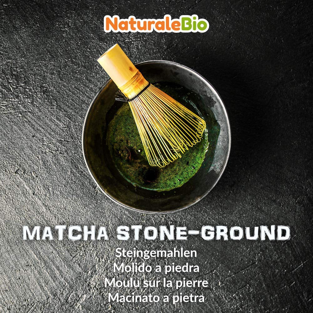 Naturalebio Matcha-Teepulver in zeremonieller Qualität. Original grüner Tee aus Japan. Matcha-Grüntee-Pulver in Zeremonienqualität, hergestellt in Uji, Kyoto. Ideal zum Trinken, Kochen und für Latte Macchiato. Schachtel mit 30 g.