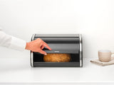 Brabantia Brötchen-Brotbox – Kompakte Aufsatz-Aufbewahrungsbox für Brot, Bagels und Brötchen mit flachem Deckel, robuster Stahl – mittelgroß – mattschwarz. Lebensmittel-Aufbewahrungsboxen Naty Shop