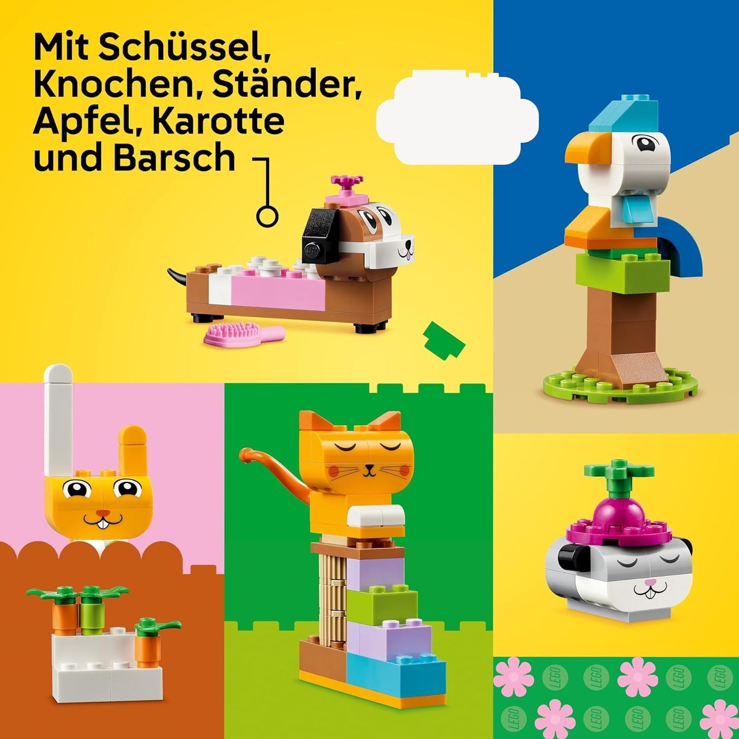 LEGO Classic Creative Animals, Box mit bunten Steinen, Baustein-Tierfiguren wie Hund, Katze, Hase, Hamster und Vogel, Konstruktionsspielzeug für Jungen und Mädchen ab 5 Jahren 11034 Bausets Besuchen Sie den LEGO-Store