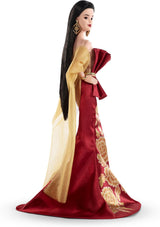 Barbie Signature Lunar New Year Puppe im roten Kleid mit goldenen Pfingstrosen, Sammlungsspielzeug JJX83