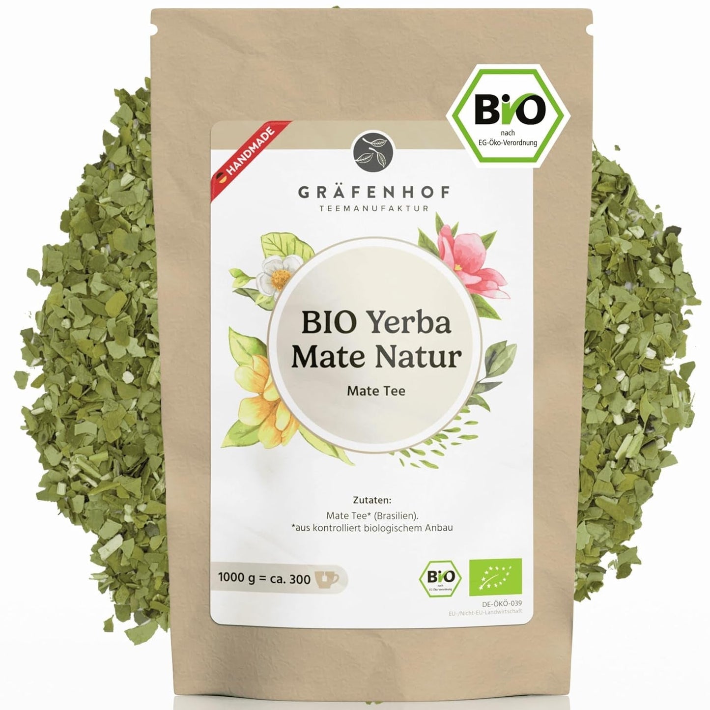 Bio-Yerba-Mate-Tee, das Original, 1 kg loser Mate-Tee, hoher Koffeingehalt, ungeröstet, luftgetrocknet, im Labor getestete Mate-Blätter, verpackt in Deutschland, Premium-Qualität von Gräfenhof