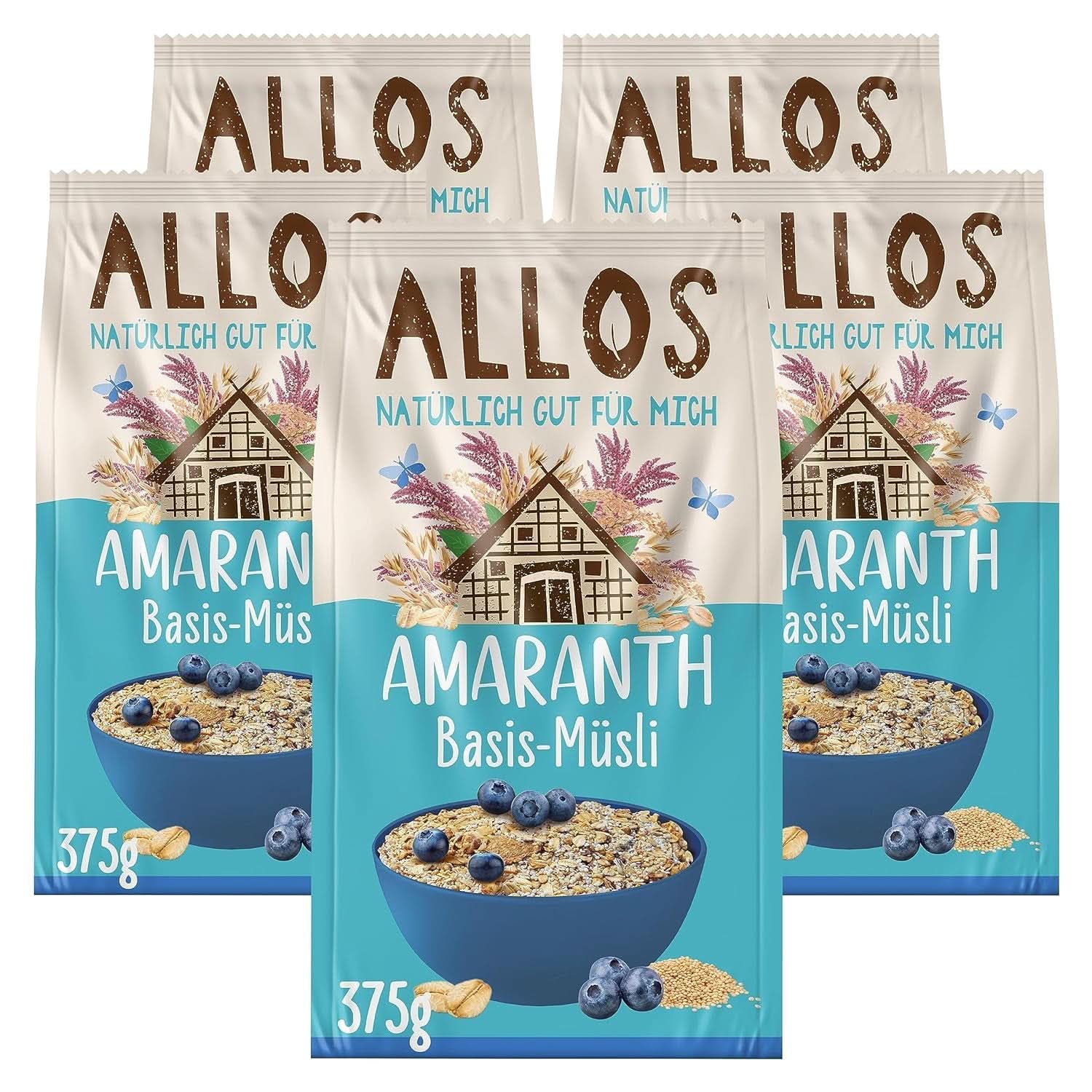 Allos, ungesüßtes Beerenmüsli, Packung 5 x 500 Gramm Cereals Naty Shop Müsli auf Amaranth-Basis