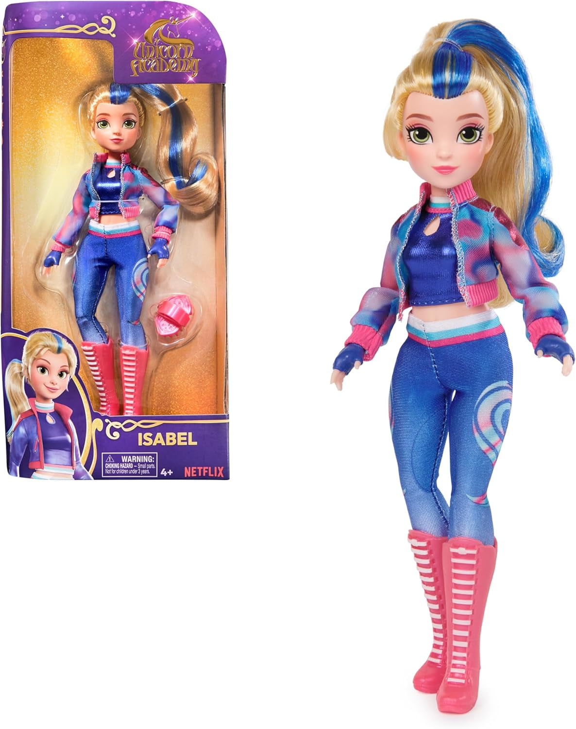 Unicorn Academy Deluxe Maskenball Sophia – 24 cm große Puppe aus der beliebten Netflix-Serie mit 2 Outfits, klassischer Verkleidung und Rollenspiel, ab 4 Jahren. Naty Shop Dolls Isabel-Puppenverkleidung