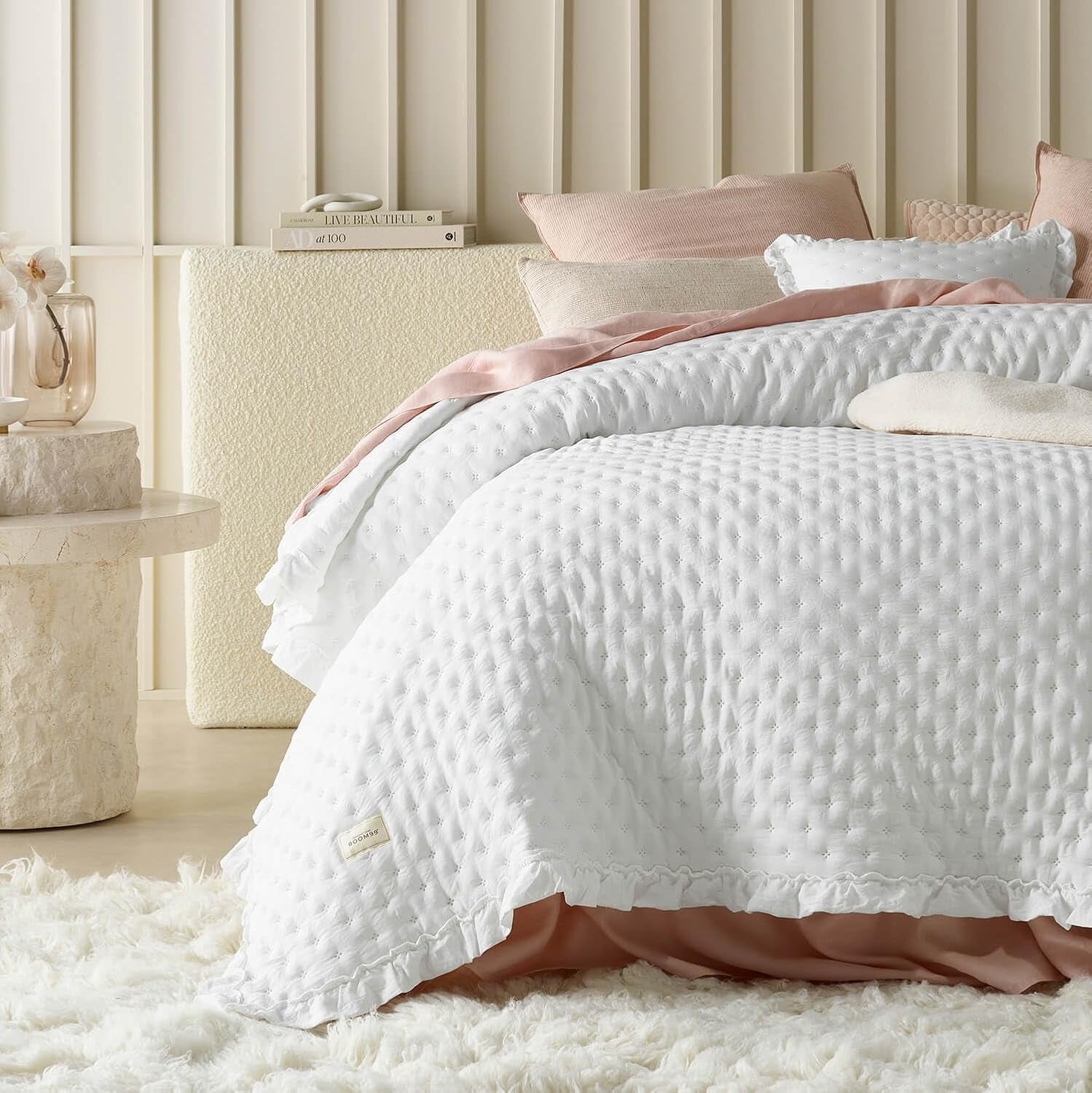 Molly Elegante Tagesdecke in Puderrosa 170 x 210 cm Tagesdecke vielseitig einsetzbar als Tagesdecke oder Sofa Überwurfdecke für Bett und Sofa Deckenstil Ideal als Tagesdecke Betten und Decken Besuche den ROOM99-Store Weiß 200X220