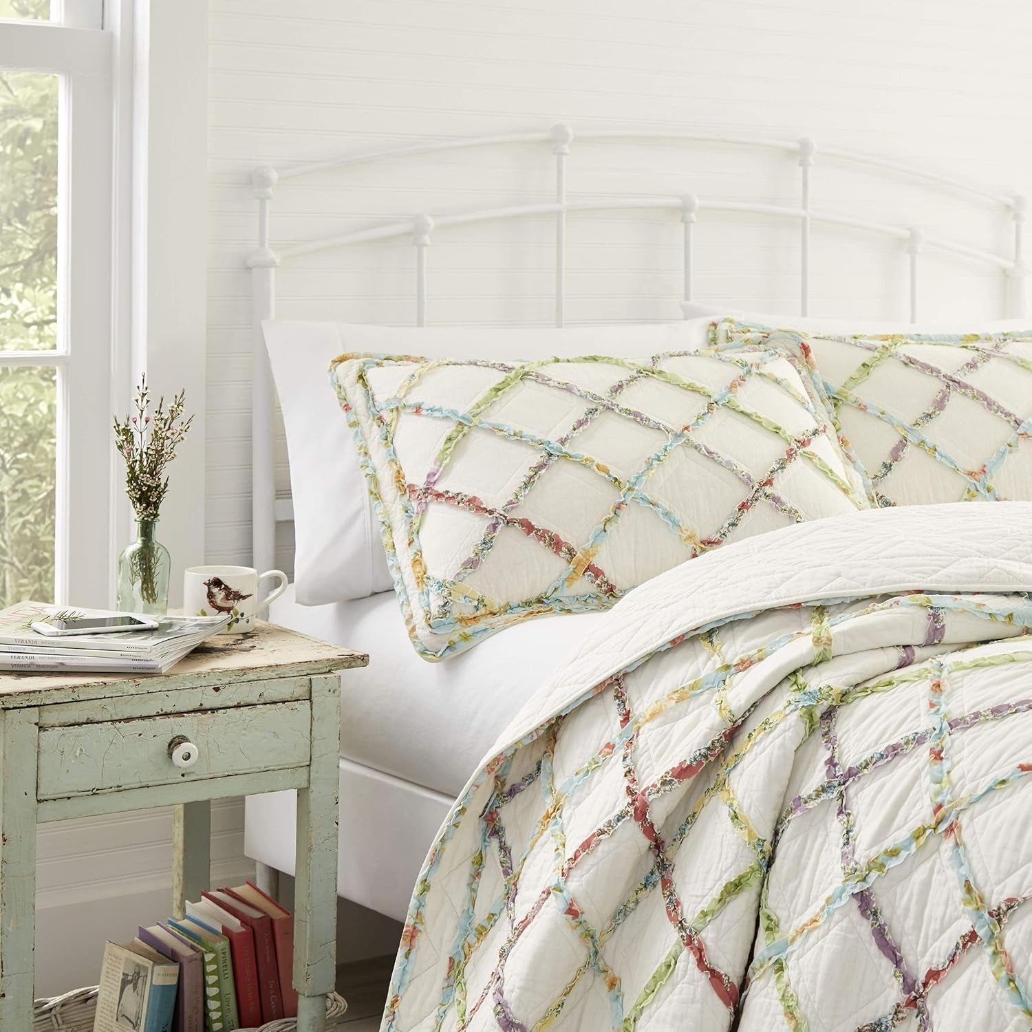 Laura Ashley Home Rüschen Garden Collection Steppdecke, 100 % Baumwolle, ultraweich, für alle Jahreszeiten, wendbar, elegant, Doppelbett, cremefarben (197783) Bettdecken und Steppdecken Naty Shop