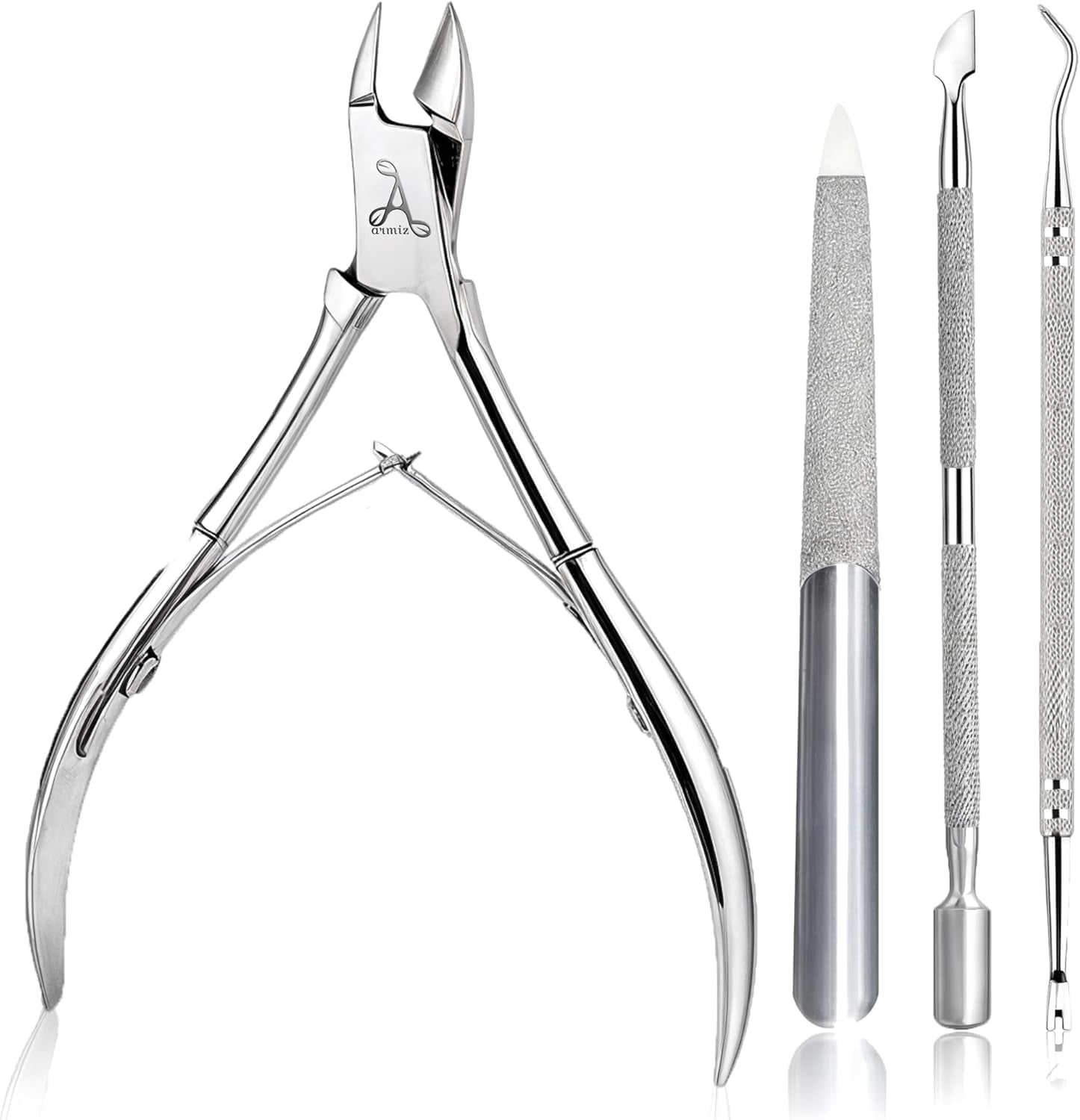 ARMIZ 4-teiliges Nagelhautschieber- und Zangenset, professionelles Nagelhautentferner-Werkzeugset, Edelstahl-Mehrzweck-Maniküre-Pediküre-Zange