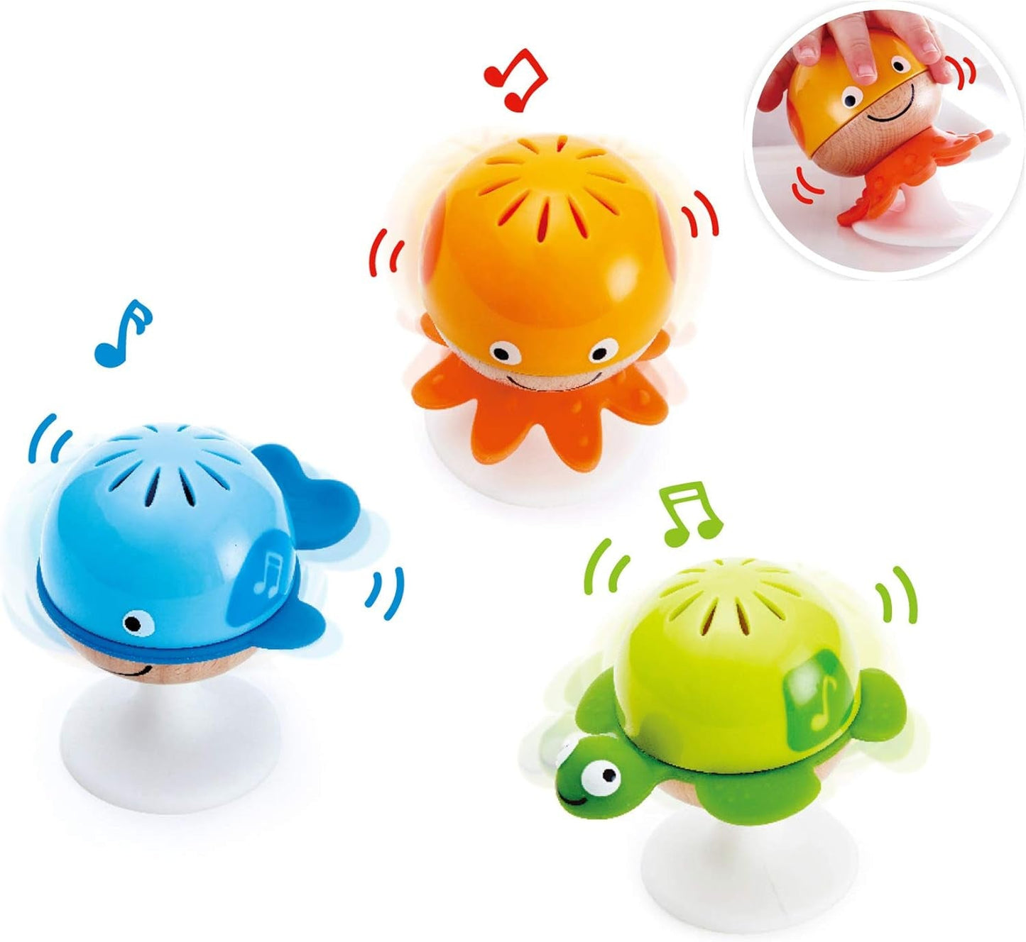 Rasselset mit Saugnapf Hape | Drei Tiere mit Beißringelementen, Schildkröte, Oktopus und Wal | Lernspielzeug ab 0 Monaten Babyspielzeug Naty Shop Single