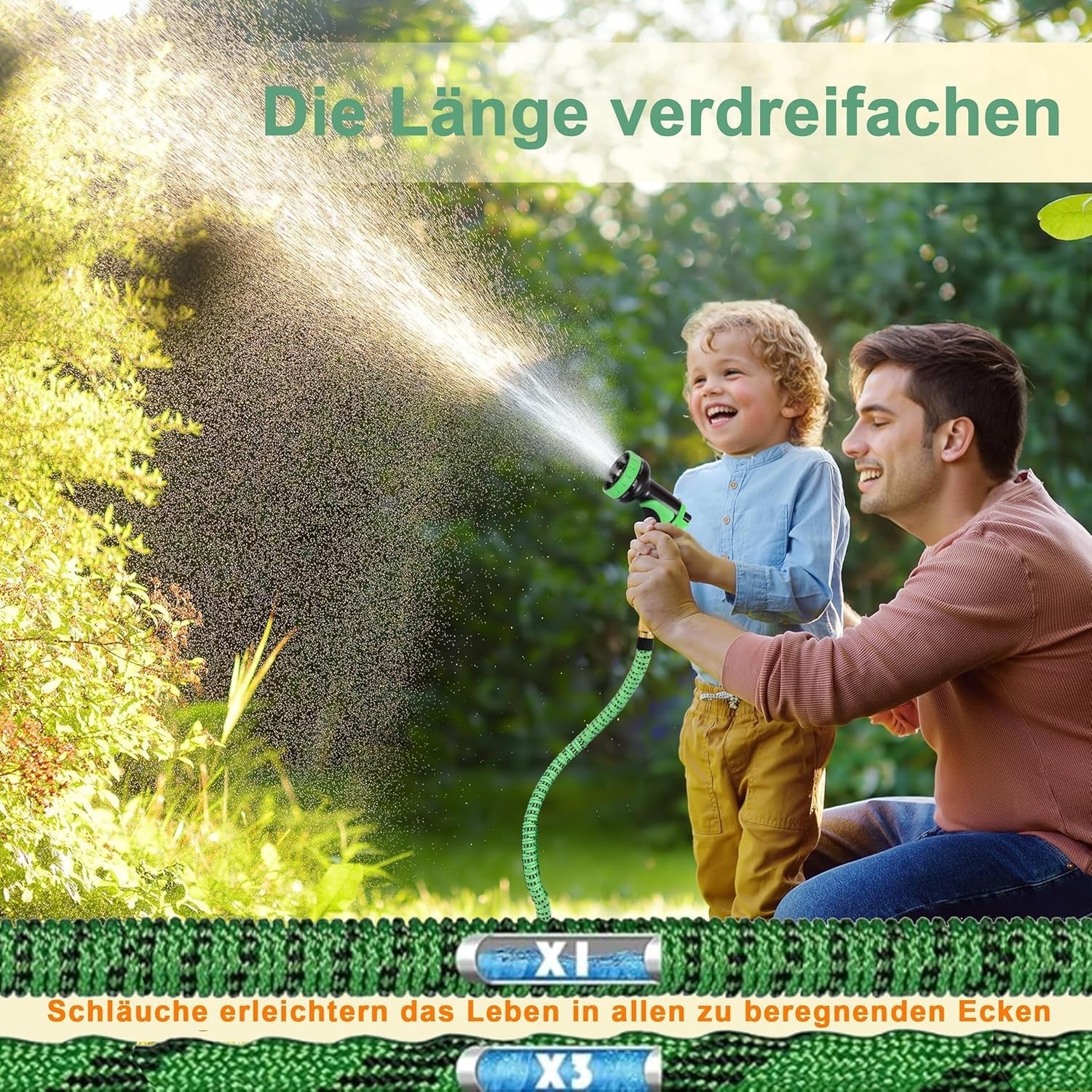 45 m ausziehbarer Gartenschlauch, automatisch einziehbarer flexibler Wasserschlauch, 10 Sprühmuster, TPE 2500D, Metallanschlüsse, für extra große Gärten, Landwirtschaft, Reinigung
