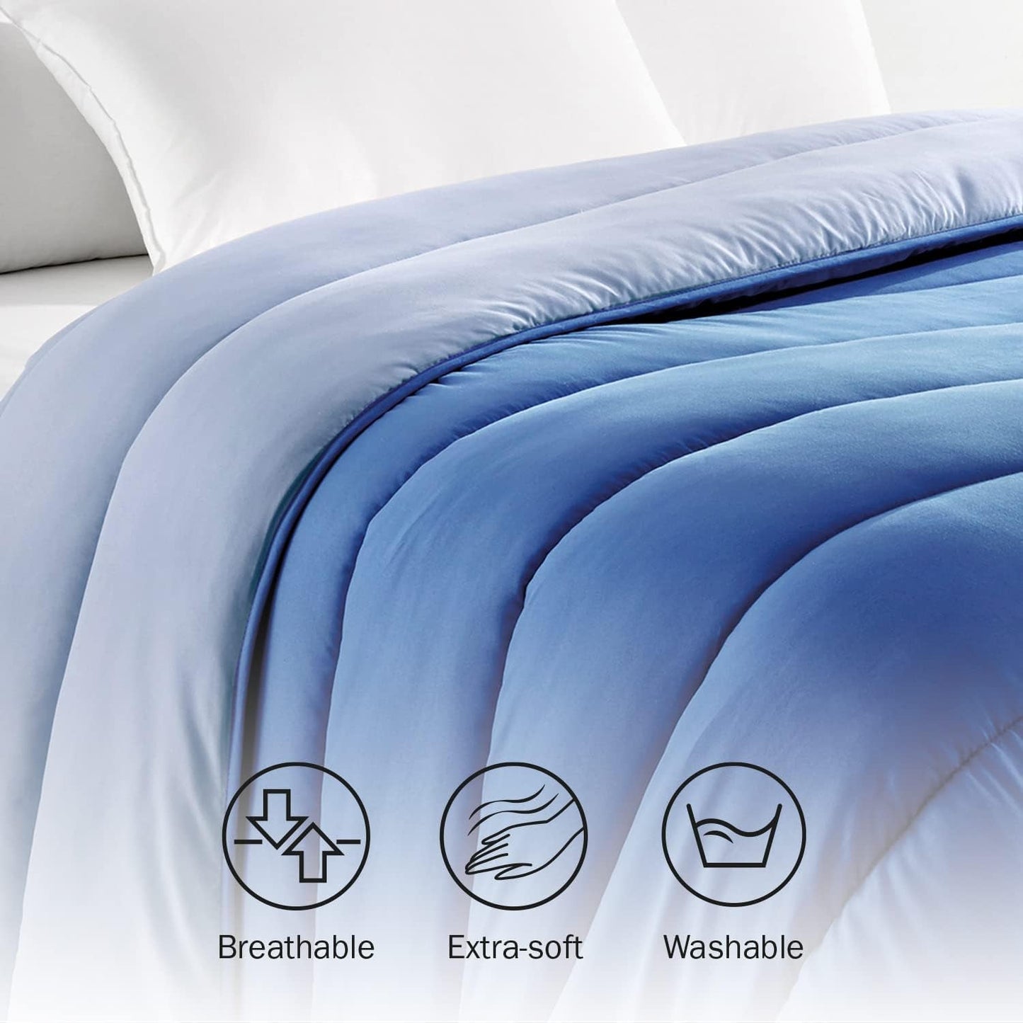 Pikolin Home - Wendedecke 300 G - Zweifarbige nordische Füllung - Für Bett 90 - bequem, warm, atmungsaktiv, blau, 150 x 220 cm Steppdecken und Steppdecken Naty Shop