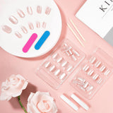 Kiiwah 48 Stück kurze quadratische Nägel, rosa, künstliche Nägel, zum Aufkleben, kurze Nagelspitzen, falsche Nagelspitzen
