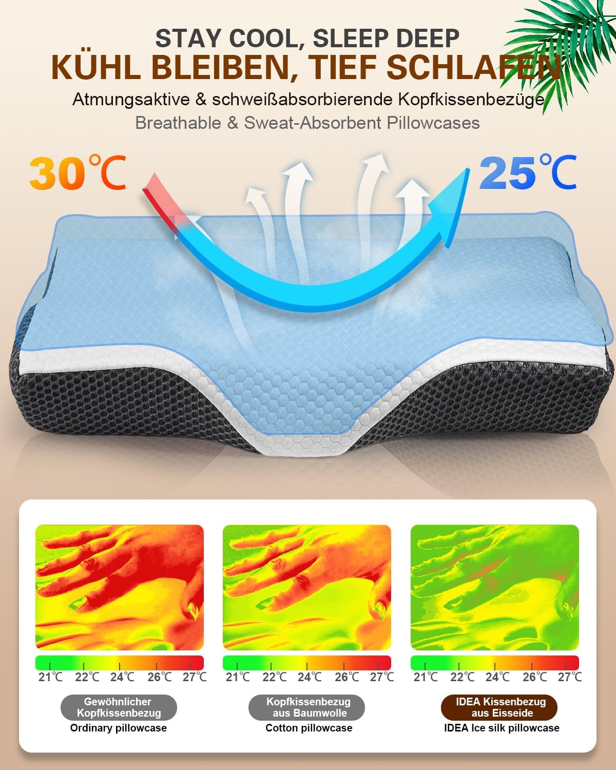 Nackenschmerzkissen, ergonomisches orthopädisches Nackenkissen, seitliches Rücken-Bauchkissen aus Memory-Schaum, Anti-Schnarch-Kissen für Männer und Frauen (62 x 34,5 x 12/8 cm). Orthopädische Nackenkissen von Naty Shop