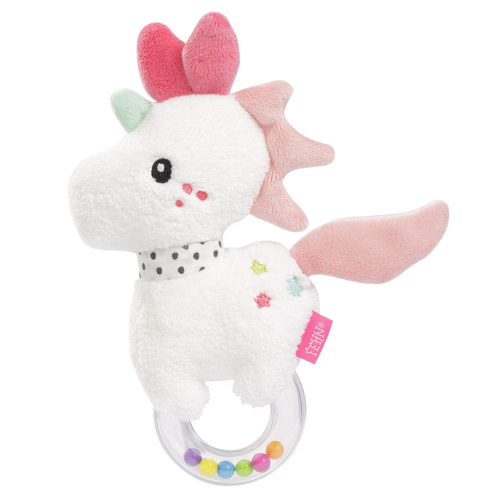 Fehn Octopus Toy Ring Bell – Rassel, Quietsche, Spielzeug für motorische Fähigkeiten – Baby-Plüschtier aus weichem Stoff – Spielzeug für Babys und Kleinkinder ab 0 Monaten Babyspielzeug Naty Shop Einhorn