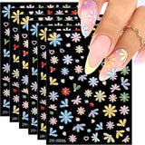 JMEOWIO 3D Nagelsticker Frühling Blumen 5 Blatt Nagelaufkleber 5D Stereoskopisch Selbstklebend Bunte Blüte Nail Art Sticker Dekoration Nageldesign Zubehör