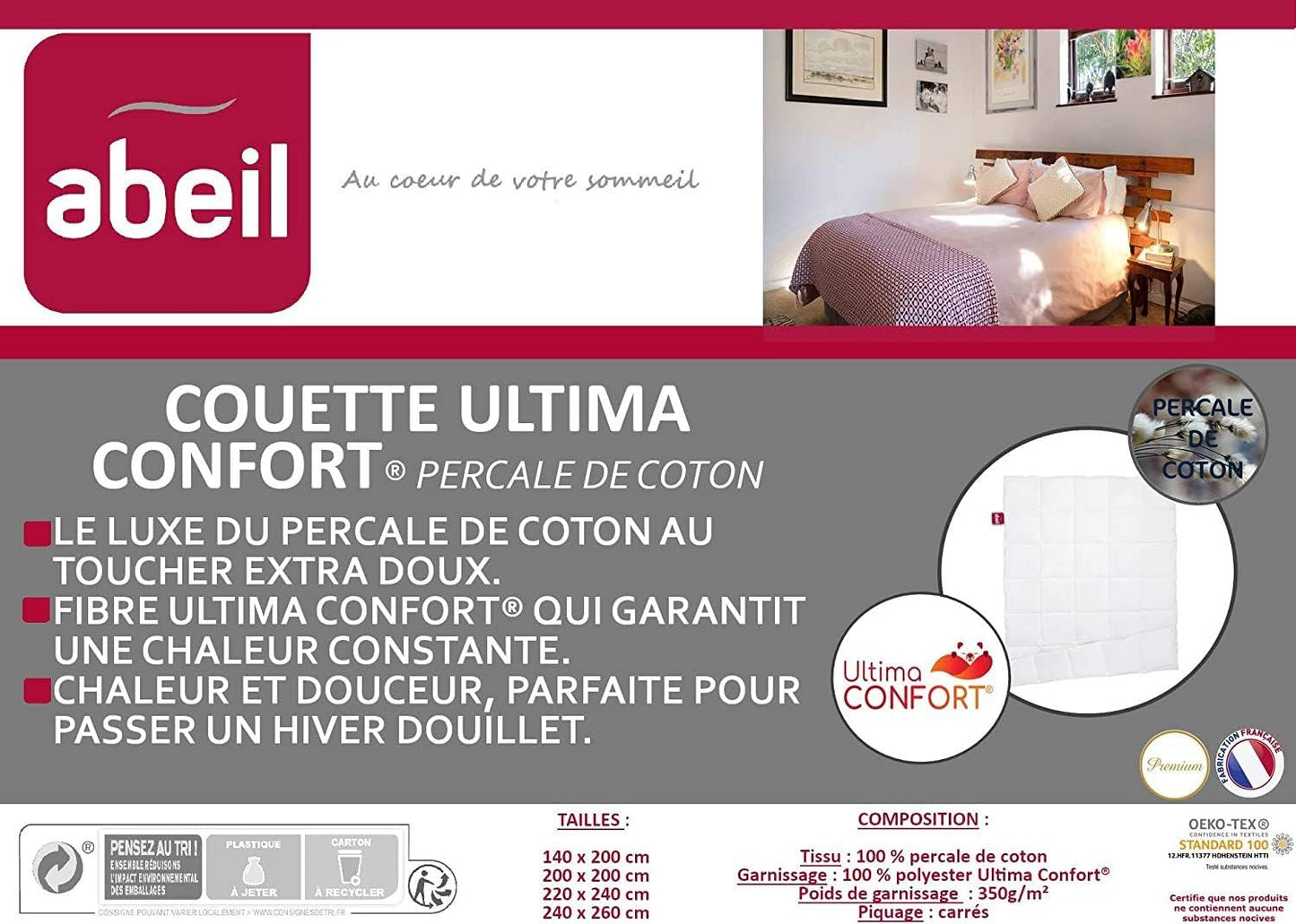 Abeil Premium Ultima Comfort Steppdecke aus Perkal-Baumwolle, 200 x 200 cm Steppdecken und Steppdecken Naty Shop