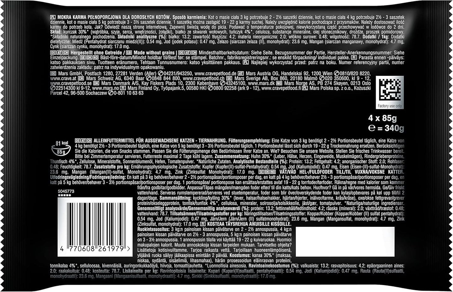 CRAVE Katze Portionsbeutel Multipack Sauce mit Thunfisch 13 x 4x85g