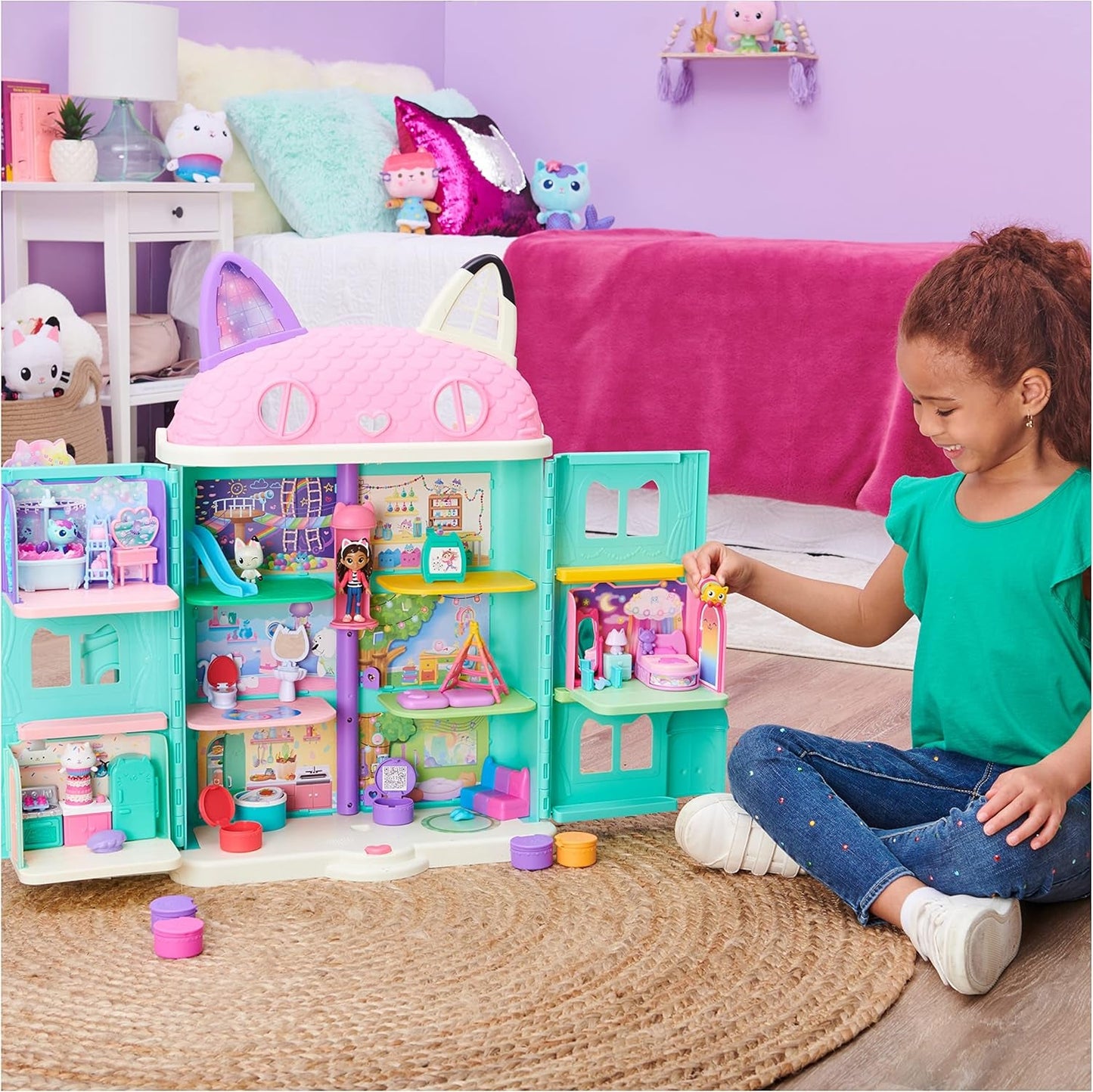Gabby Dollhouse Deluxe Room Groovy Music Room und Deluxe Room Sweet Dreams Fluffy Cat Schlafzimmer