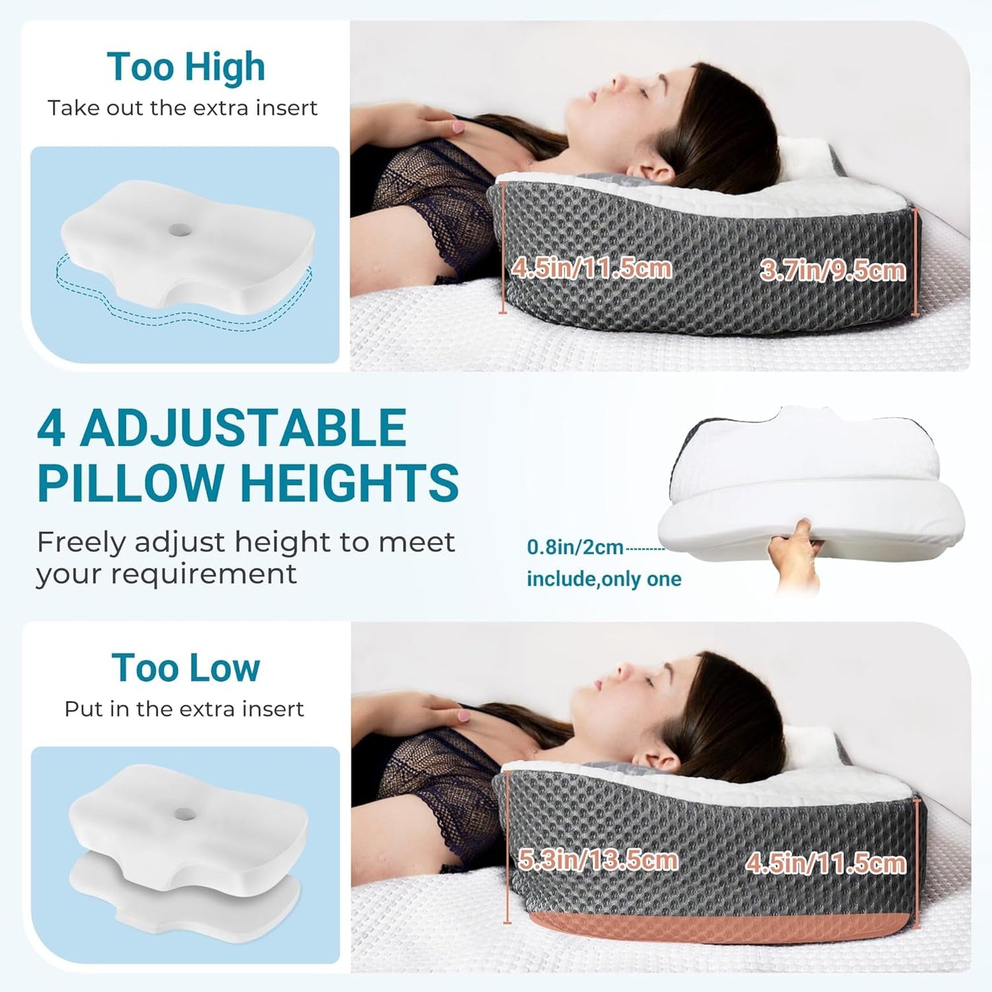 Elviros orthopädisches Kissen aus Memory-Schaum, Nackenschmerzkissen, Schlafkissen, ergonomisches Nackenkissen, Nackenstützkissen, Anti-Schnarch-Kissen für Seitenschläfer, Bauchschläfer, weiß, orthopädische Nackenkissen, Naty Shop