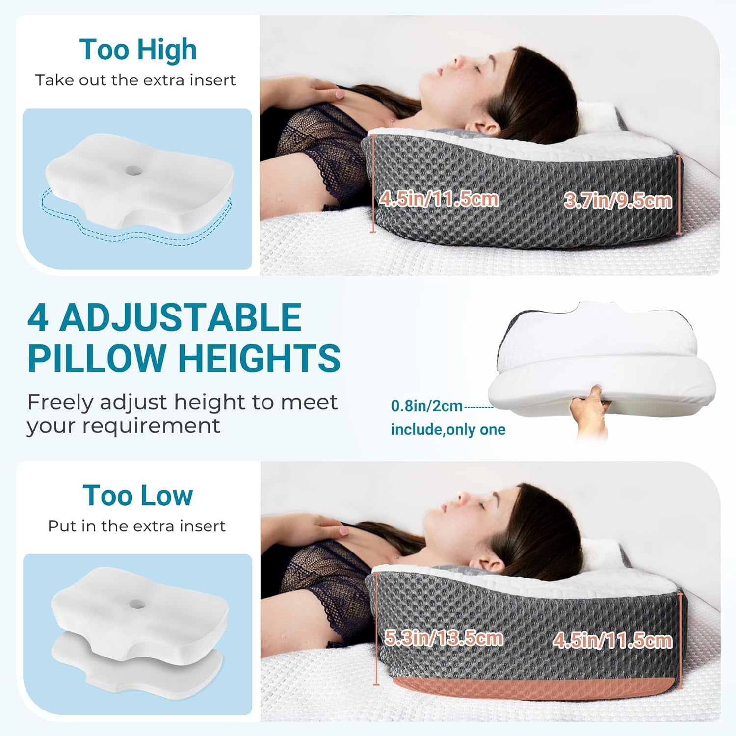 Elviros orthopädisches Kissen aus Memory-Schaum, Nackenschmerzkissen, Schlafkissen, ergonomisches Nackenkissen, Nackenstützkissen, Anti-Schnarch-Kissen für Seitenschläfer, Bauchschläfer, weiß, orthopädische Nackenkissen, Naty Shop