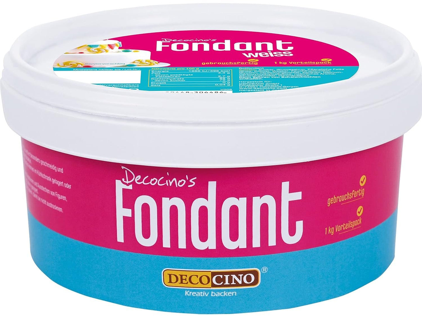 DECOCINO weißer Fondant – Vorteilspackung mit 7 Kilogramm – ideal zum Dekorieren von Kuchen, Torten, Cake Pops – vegane und laktosefreie Naty Shop Zuckerpaste 1 kg