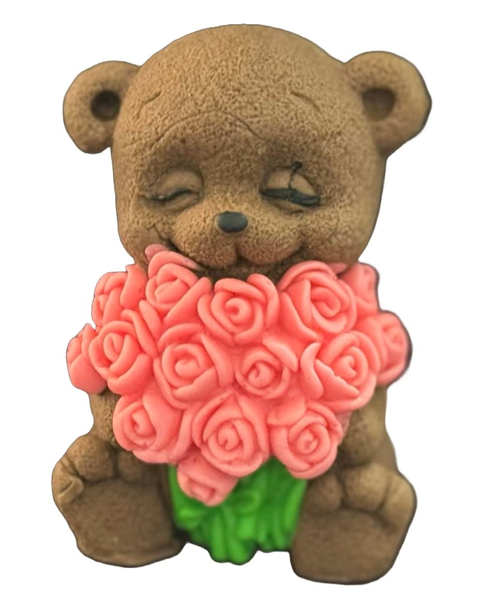 Essbare Zuckerdekoration, Bär mit Rosenstrauß. Dekorationen von Sugar Paste Nati Shop