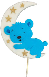 Essbare Zuckerdekoration, blauer Teddybär auf dem Mond Zuckerpaste Dekorationen Nati Shop