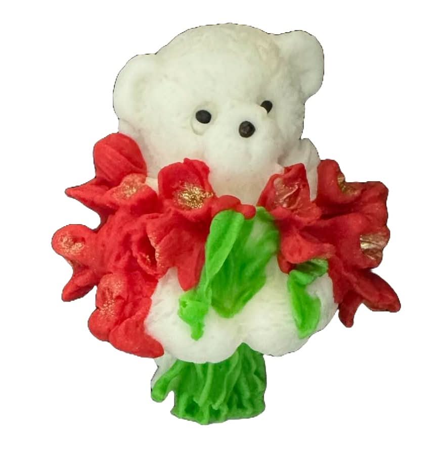 Essbare Zuckerdekoration, Teddybär mit Tulpenstrauß. Dekorationen von Sugar Paste Nati Shop