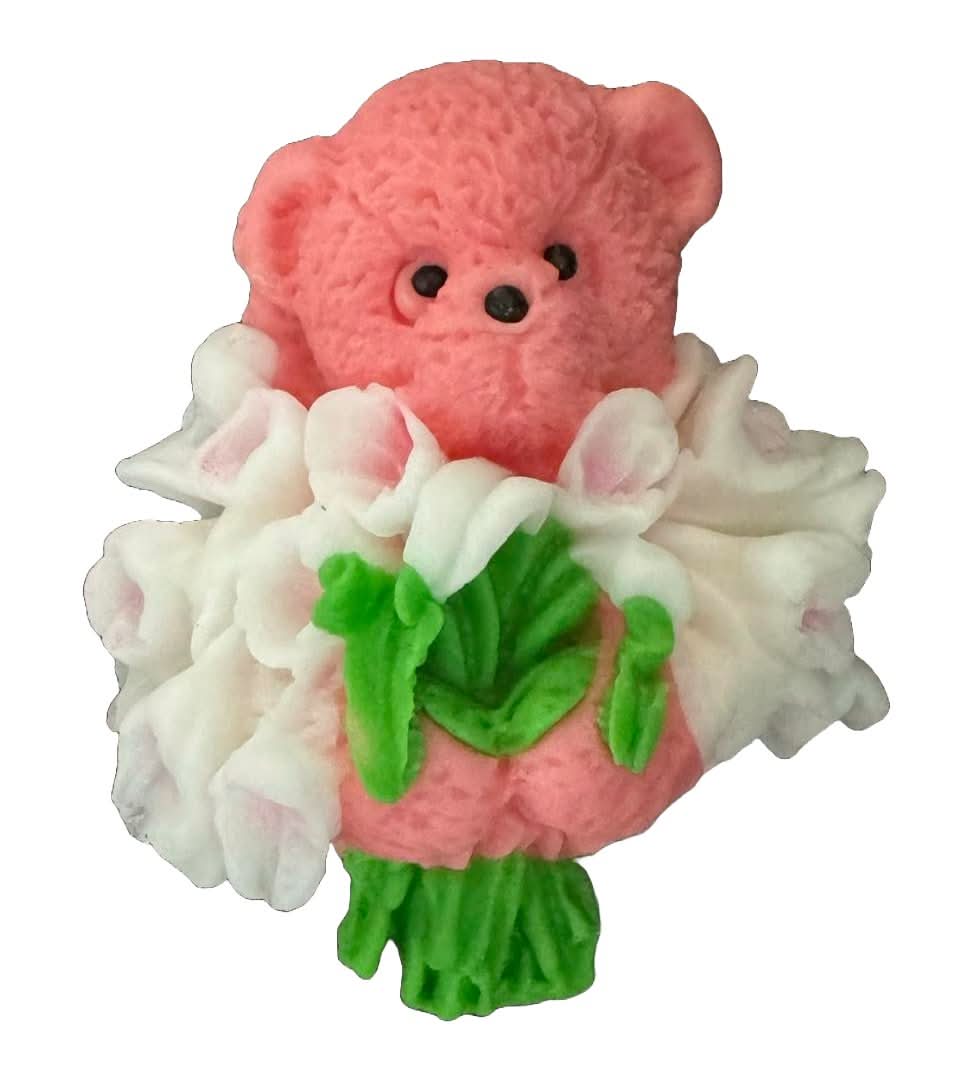 Essbare Zuckerdekoration, Teddybär mit Tulpenstrauß. Dekorationen von Sugar Paste Nati Shop
