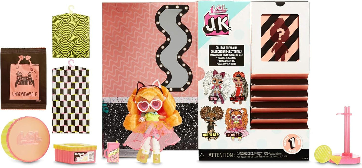 LOL Überraschung! 570776E7CAZ JK Mini-Modepuppe – 15 Überraschungen, Kleidung und Accessoires – Sammlerstücke – Neon QT