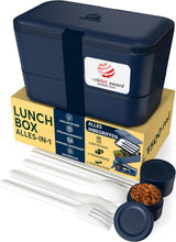 Umami Lunchbox für Erwachsene, auslaufsichere stapelbare Bento-Box mit 4 Besteck und Fächern, Lunchbox für Erwachsene, To-Go-Salatbehälter, Picknick-/Büro-Lunchbox, Anthrazit, 1500 ml