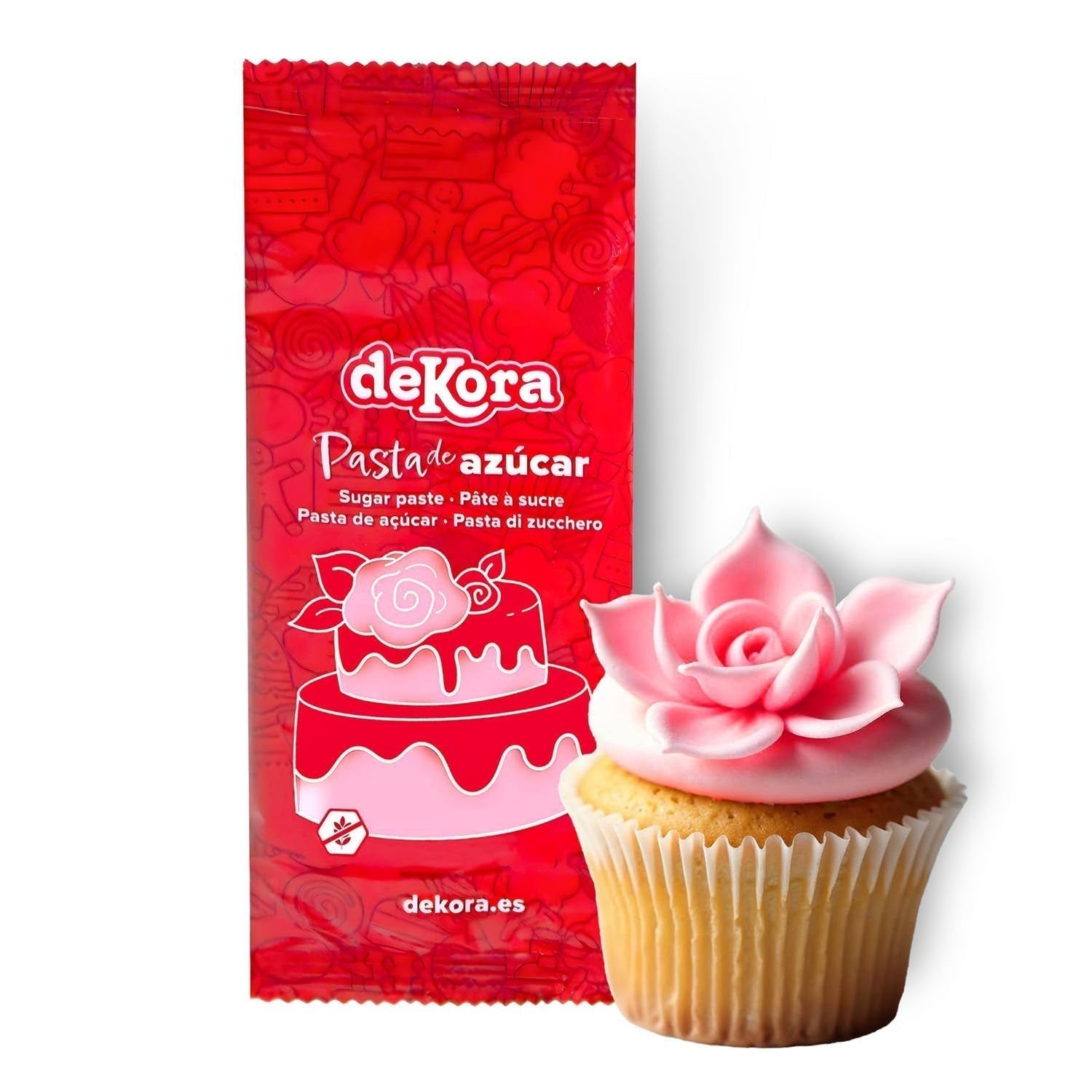 Dekora – Weißer Zuckerpastenfondant 150 g – Perfekt für Kuchen und Backdekorationen – Gluten- und laktosefrei – Vanillegeschmack – Weich, flexibel und leicht zu formen für kreative Dekorationen Naty Shop Rosa Zuckerpaste