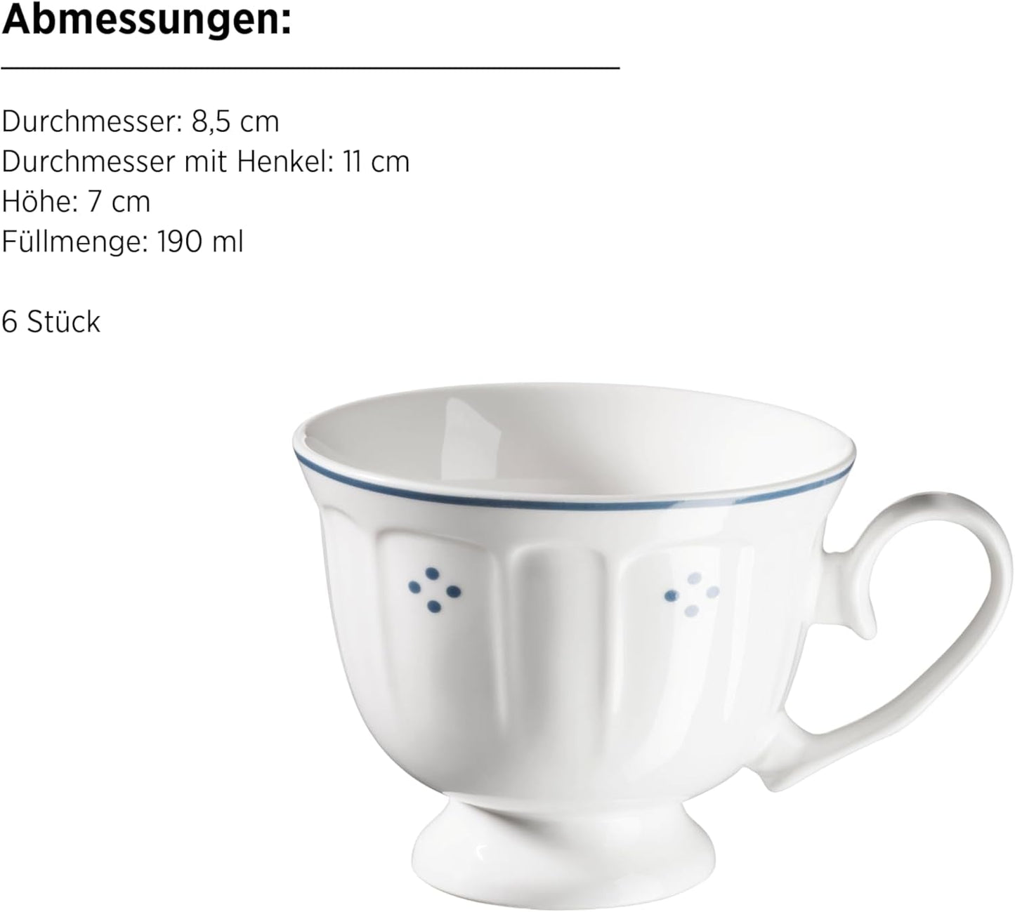 Mäser Lova Serie 18-teiliges Kaffeeservice aus Porzellan – 6 Dessertteller (19,5 cm), 6 Tassen (19 cl) und 6 Untertassen (15,5 cm), Blau
