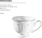 Mäser Lova Serie 18-teiliges Kaffeeservice aus Porzellan – 6 Dessertteller (19,5 cm), 6 Tassen (19 cl) und 6 Untertassen (15,5 cm), Blau