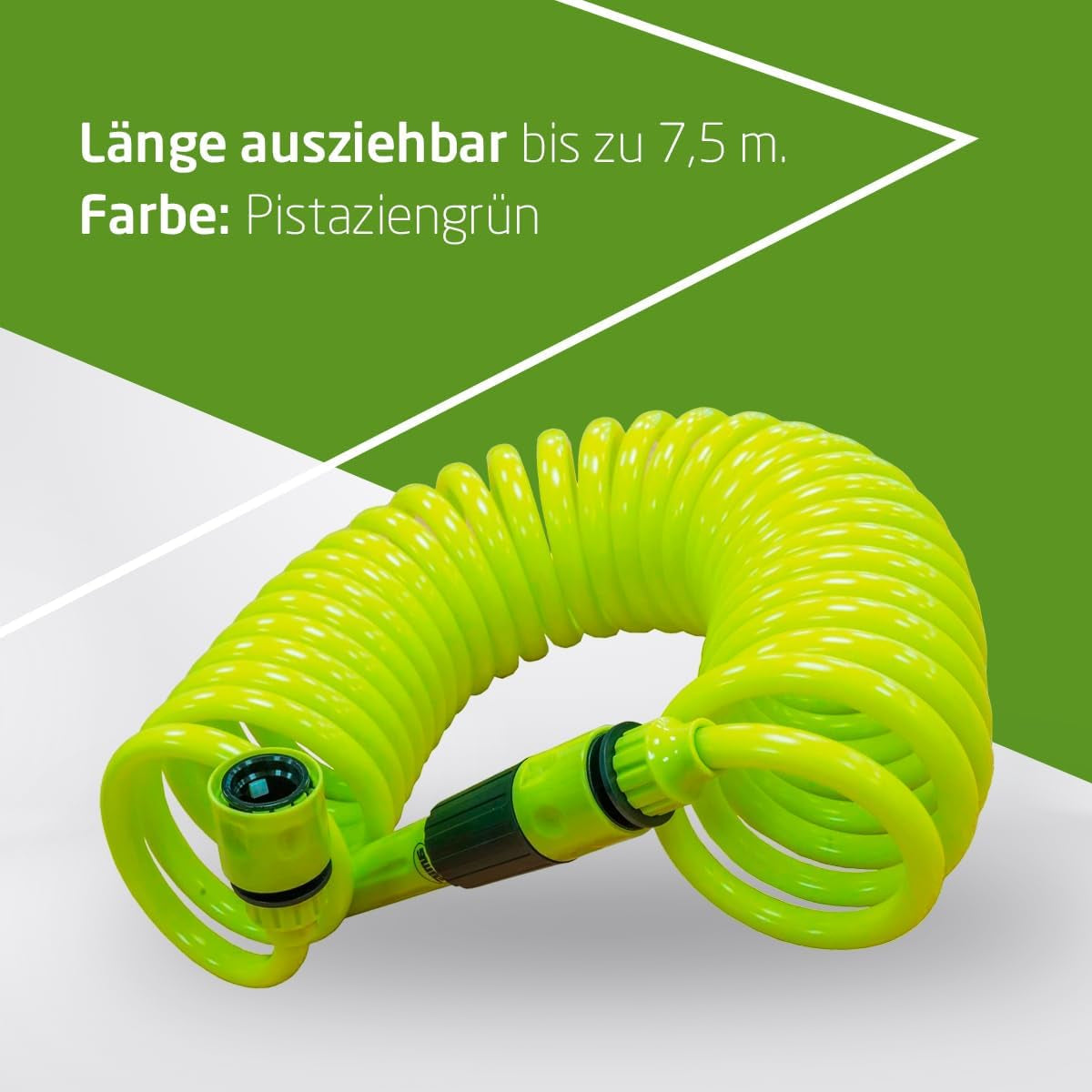 Amig - Spiralschlauch | Aus Polypropylen | Ausziehbar bis 7,5 m | Inklusive Bewässerungslanze, Adapter und 2 Gelenken | Pistaziengrün
