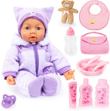 Bayer Design 94694AG 94694AA, Funktionspuppe, interaktive Puppe Piccolina Magic Eyes, bewegt den Mund, blinkt und schließt die Augen, sprechend, lila, 46 cm