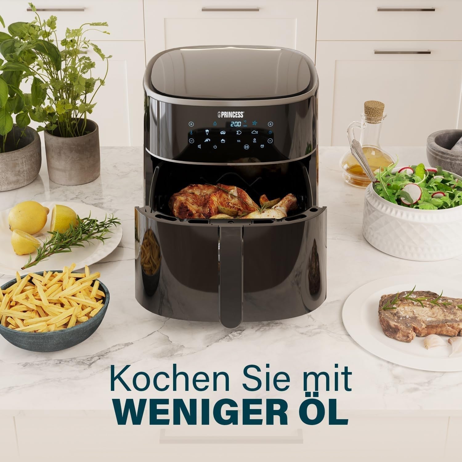 Princess Digital Heißluftfritteuse – Variable Schüsselkapazität – Maximal 8 Liter – 6 voreingestellte Programme. Haushaltsgeräte Naty Shop
