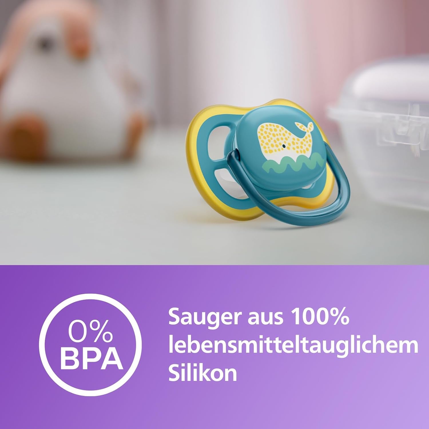 Philips Avent Ultra Air Schnuller – Set mit 2 BPA-freien, atmungsaktiven Schnullern für Babys ab 18 Monaten, inklusive Tragetasche und Sterilisation, Whale/Whale (Modell SCF349/24)