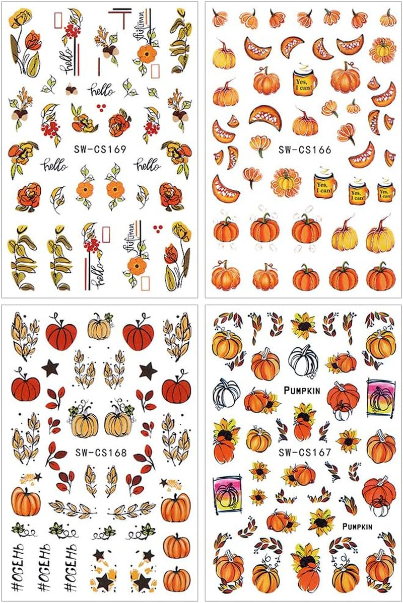 3D Herbst Nagelaufkleber Kürbisblätter Nagelaufkleber Geometrische Linie Blumen Nagelaufkleber Thanksgiving Day Design Nagelaufkleber Herbst Kürbis Nagelaufkleber Nagelzubehör Nagelkunst