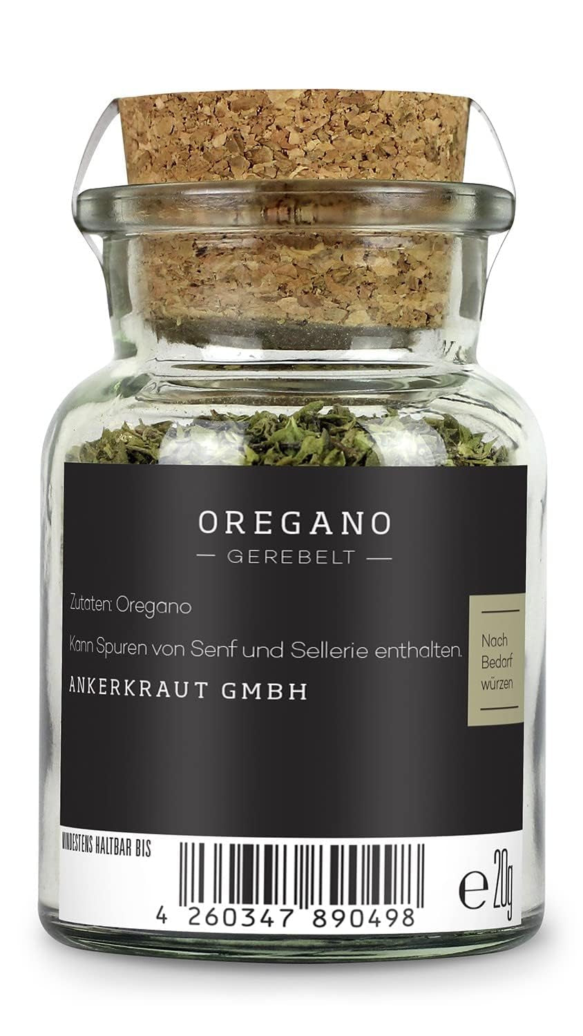 Ankerkraut Oregano Gewürze, getrocknet gegerbt, perfekt für Pizzasuppe, Tomate und Fisch, Kräuter zum Würzen, mediterrane Küche für zu Hause, Lecker Kochen, 20g im Korkenglas