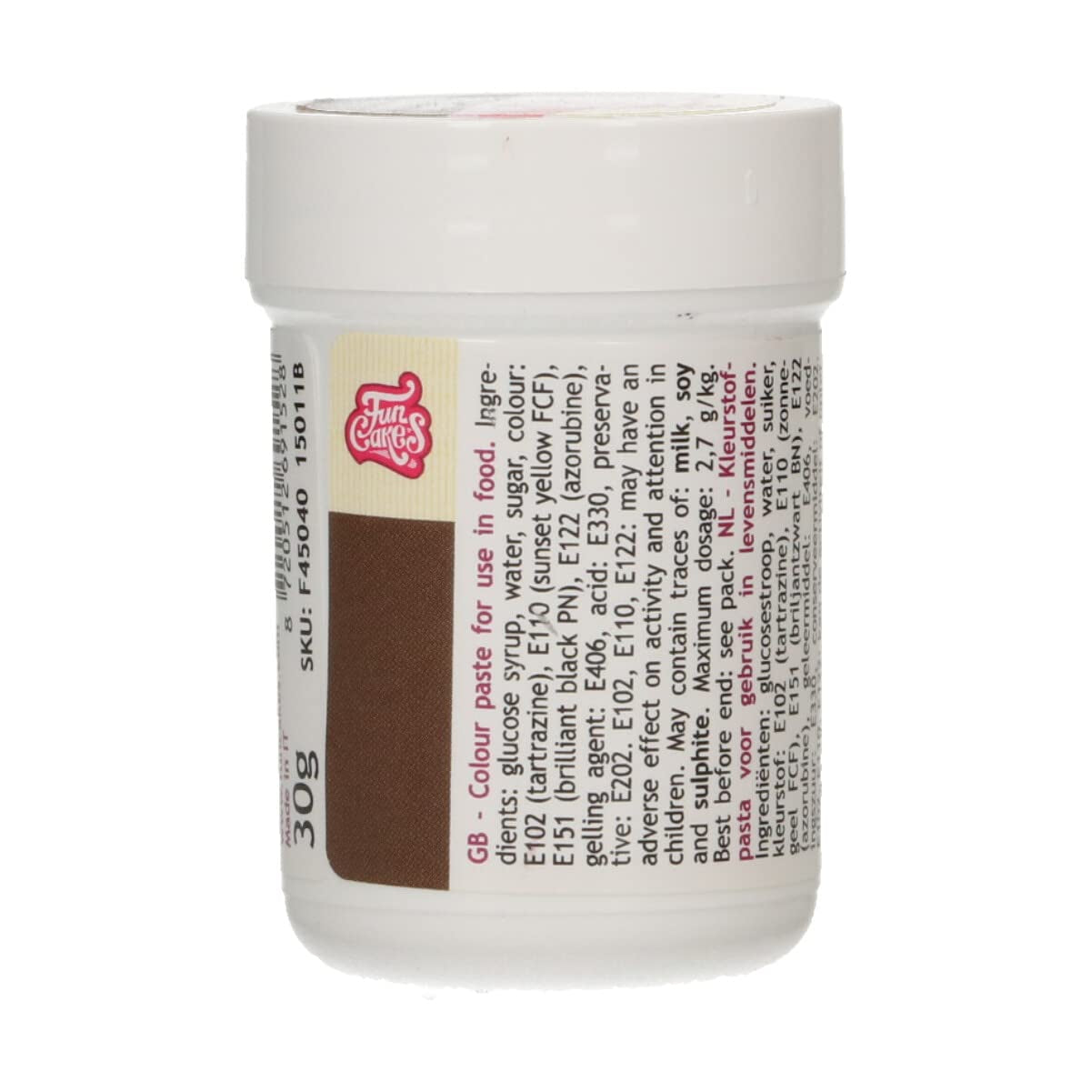Konzentrierte Lebensmittelfarbe Funcakes Paste Dunkelbrauner Farbstoff; Konzentrierte Lebensmittelfarbe für Teig, Creme, Fondant, Marzipan, Teig, Modelliermasse und Blütenpaste. Halal und Koscher. 30 g