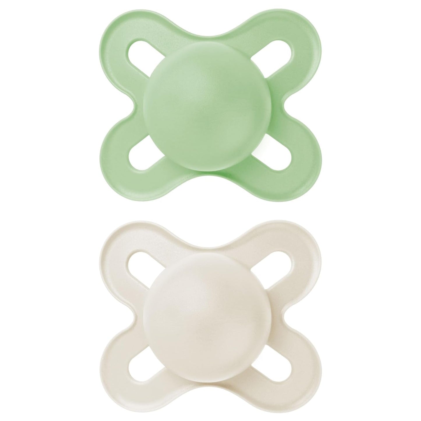 MAM Baby-Schnuller 0–2 Monate, symmetrisch, flach, flexibler Sauger, weiches Silikon, einfach zu verwenden, mit selbststerilisierender Box, original neutral, matt, 2 Stück