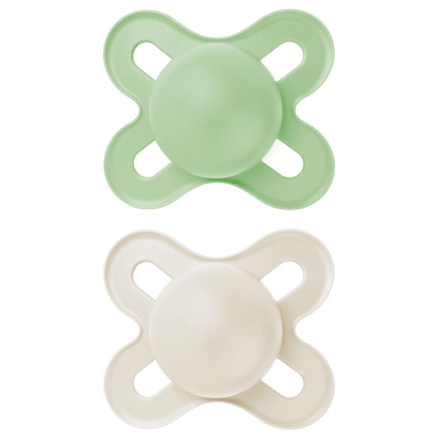 MAM Baby-Schnuller 0–2 Monate, symmetrisch, flach, flexibler Sauger, weiches Silikon, einfach zu verwenden, mit selbststerilisierender Box, original neutral, matt, 2 Stück