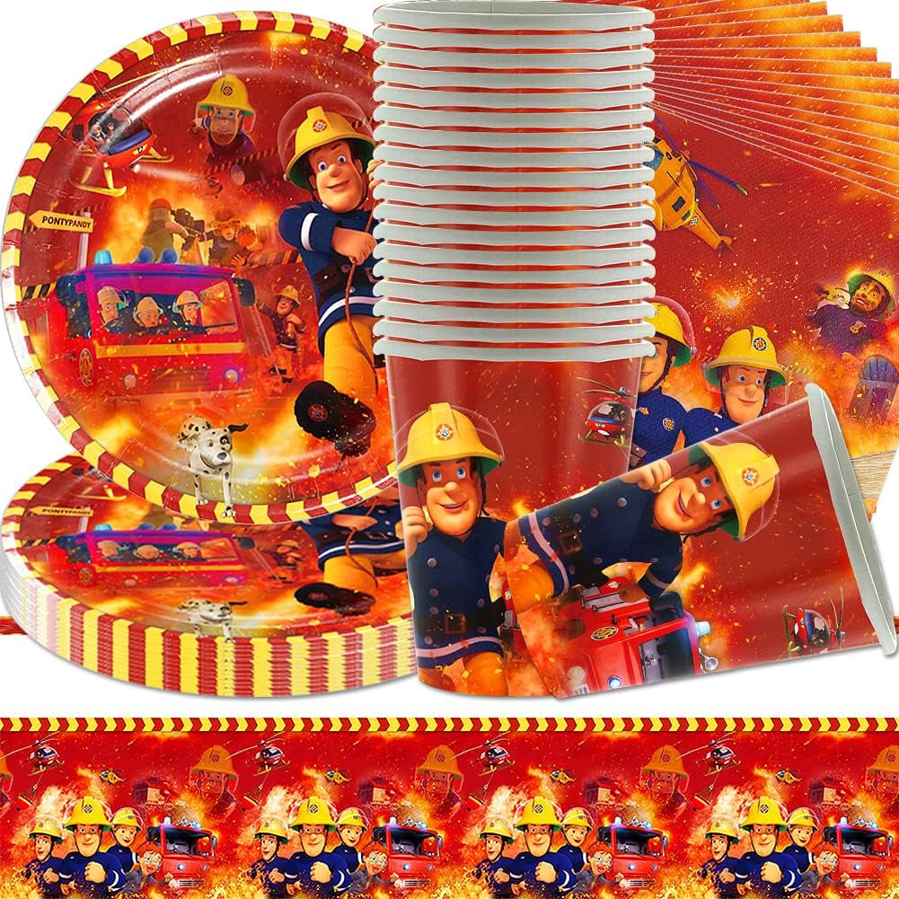 Feuerwehrmann-Mottoparty-Geschirrset, Feuerwehrmann-Geburtstagsparty-Dekorationen, 61-teilig, für 20 Gäste