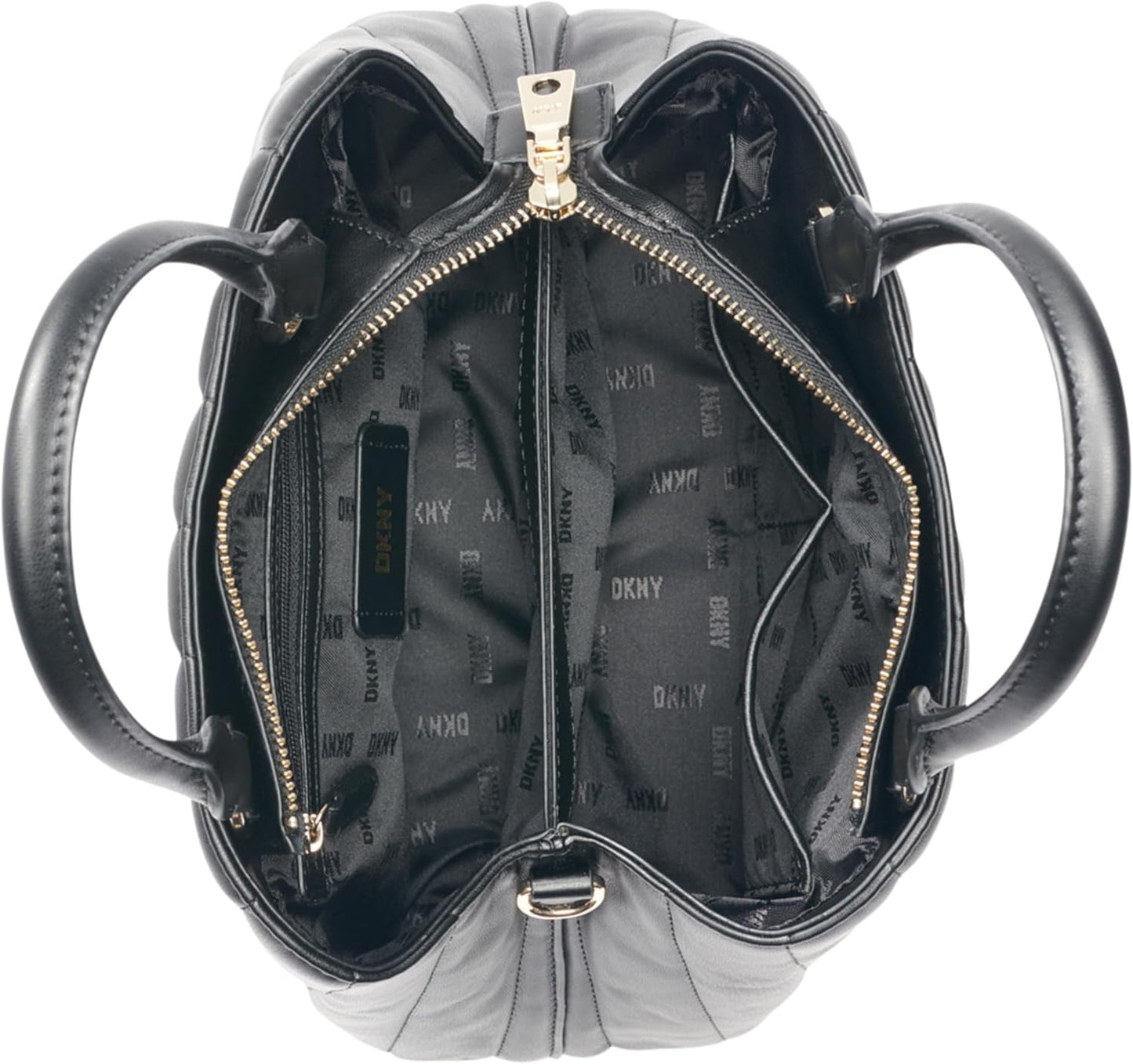 DKNY Chain Lexington Park Medium Logo Chain Satchel, Schwarz/Gold, Einheitsgröße Damen Naty Shop Taschen