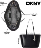 DKNY Damen Bryant Medium Leather Tote Bag Tragetasche, Schwarz / Gold Damentaschen Naty Shop