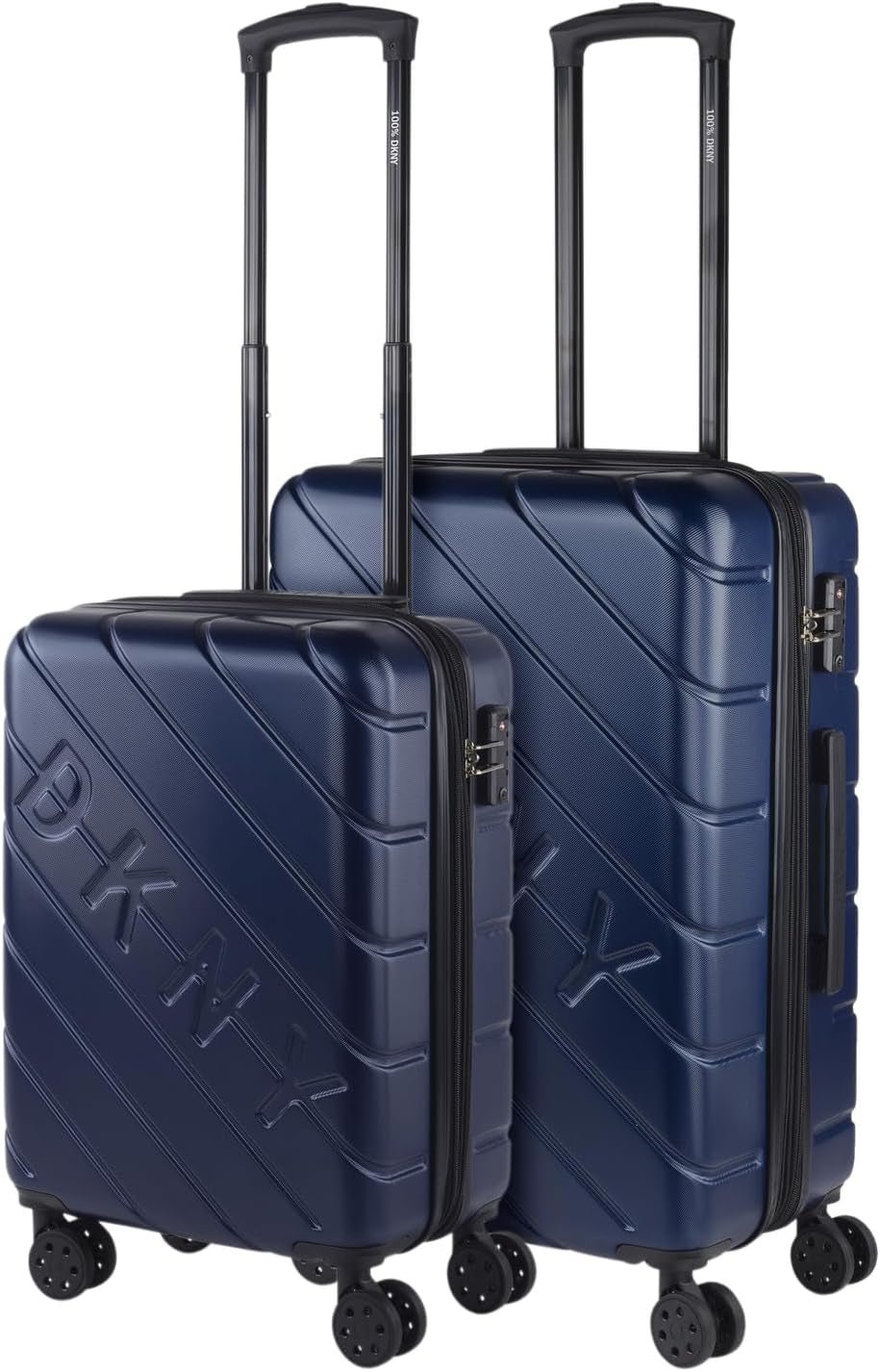 DKNY – Großer 4-Rad-Koffer Großer leichter Koffer – Großer Reisekoffer mit Rollen. Großer Flugzeug-Reisekoffer, Hartschalenkoffer mit zertifiziertem Verschluss – großer Trolley-Koffer, Silber, Gepäck und Reiseausrüstung, Naty Shop, Marineblau, S + M