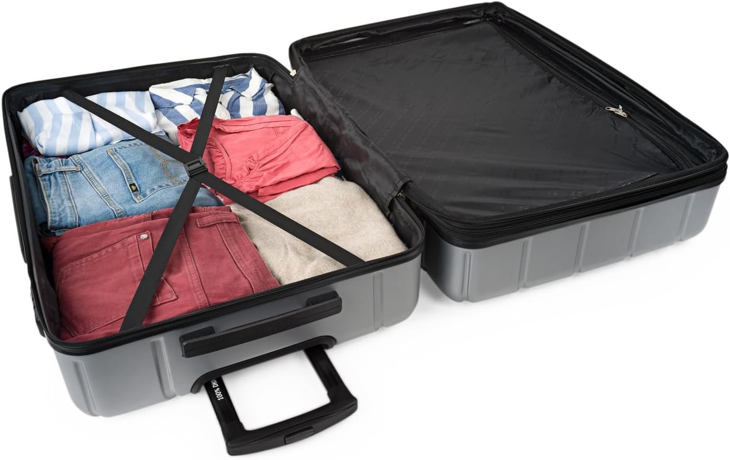 DKNY – Großer 4-Rad-Koffer Großer leichter Koffer – Großer Reisekoffer mit Rollen. Großer Flugzeug-Reisekoffer Hartschalenkoffer mit zertifiziertem Verschluss – Großer Trolley-Koffer Silber Gepäck und Reiseausrüstung Naty Shop