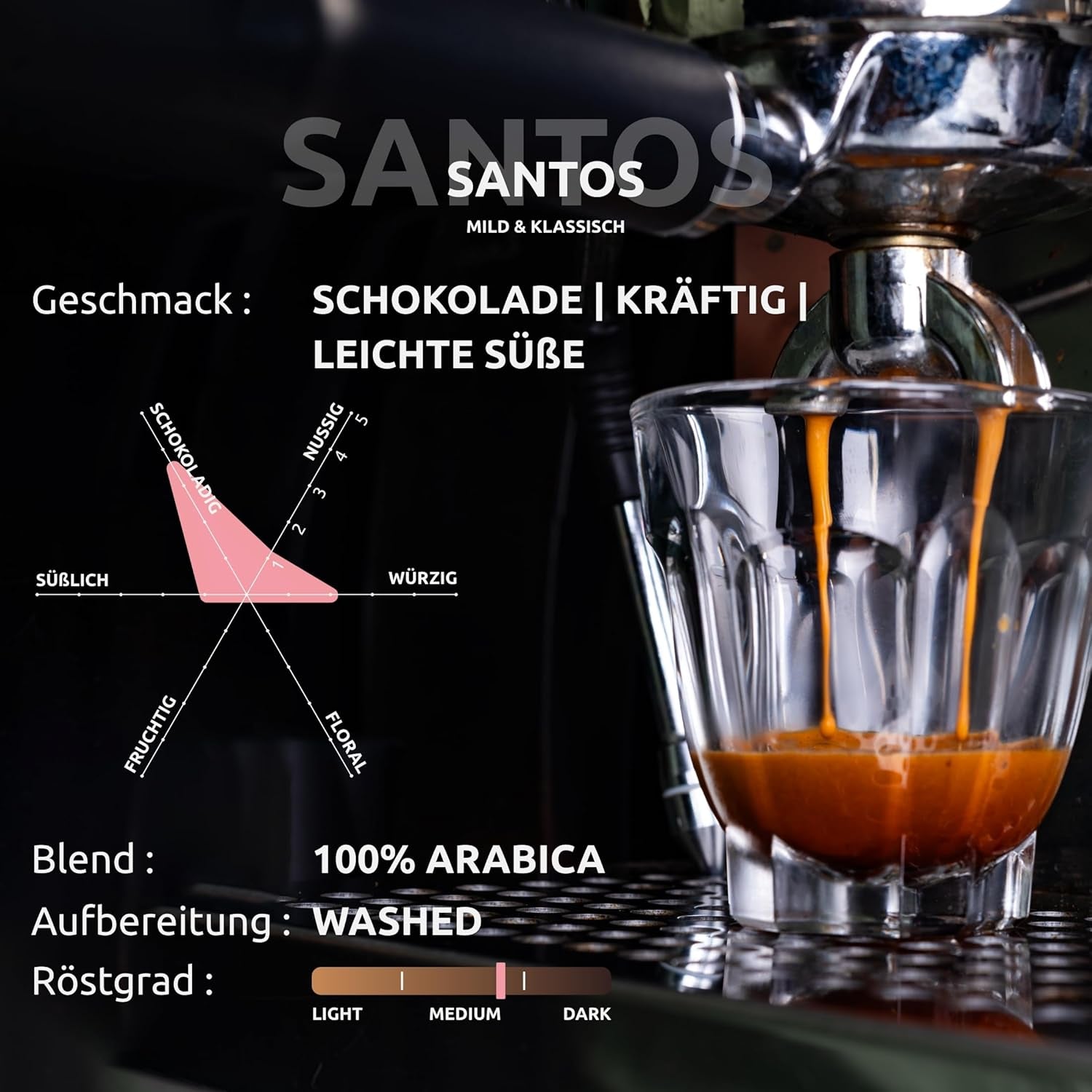 Santos | Kaffeebohnen 2500g - 100% Arabica aus Brasilien | für Espresso, Cappuccino oder starken Filterkaffee | Omni-Roast | Klassischer Kaffee – der perfekte Einstieg in den Spezialitätenkaffee